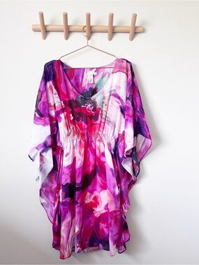Emma & Michele Pink and Purple Floral Caftan Dress